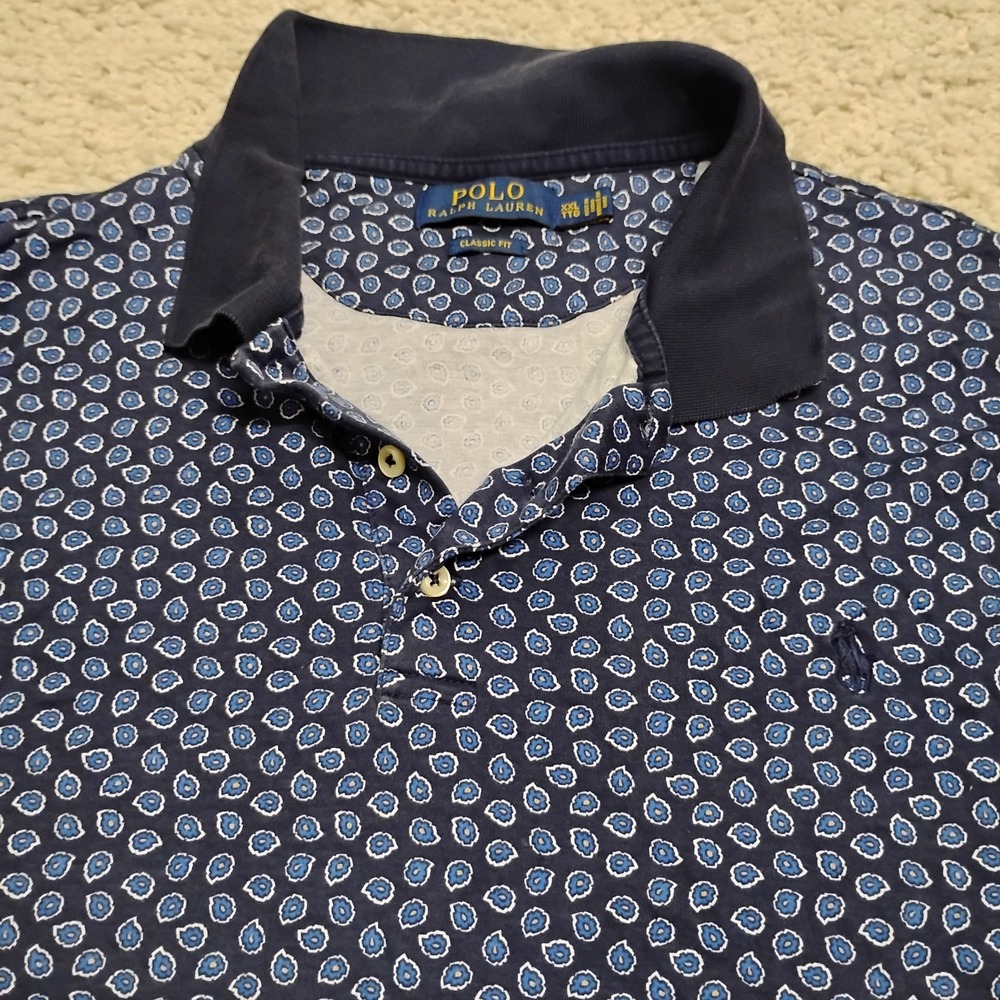 Polo Ralph Lauren Shirt Mens 2XL Blue Paisley AOP Preppy Casual Pony Geometric
